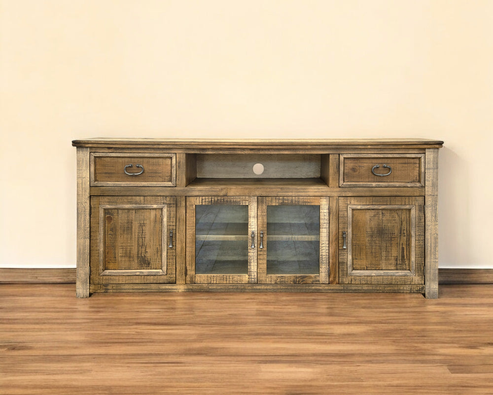 Homeroots 80" Brown Solid Wood Cabinet Enclosed Storage Distressed Tv Stand  Solid Wood 528700