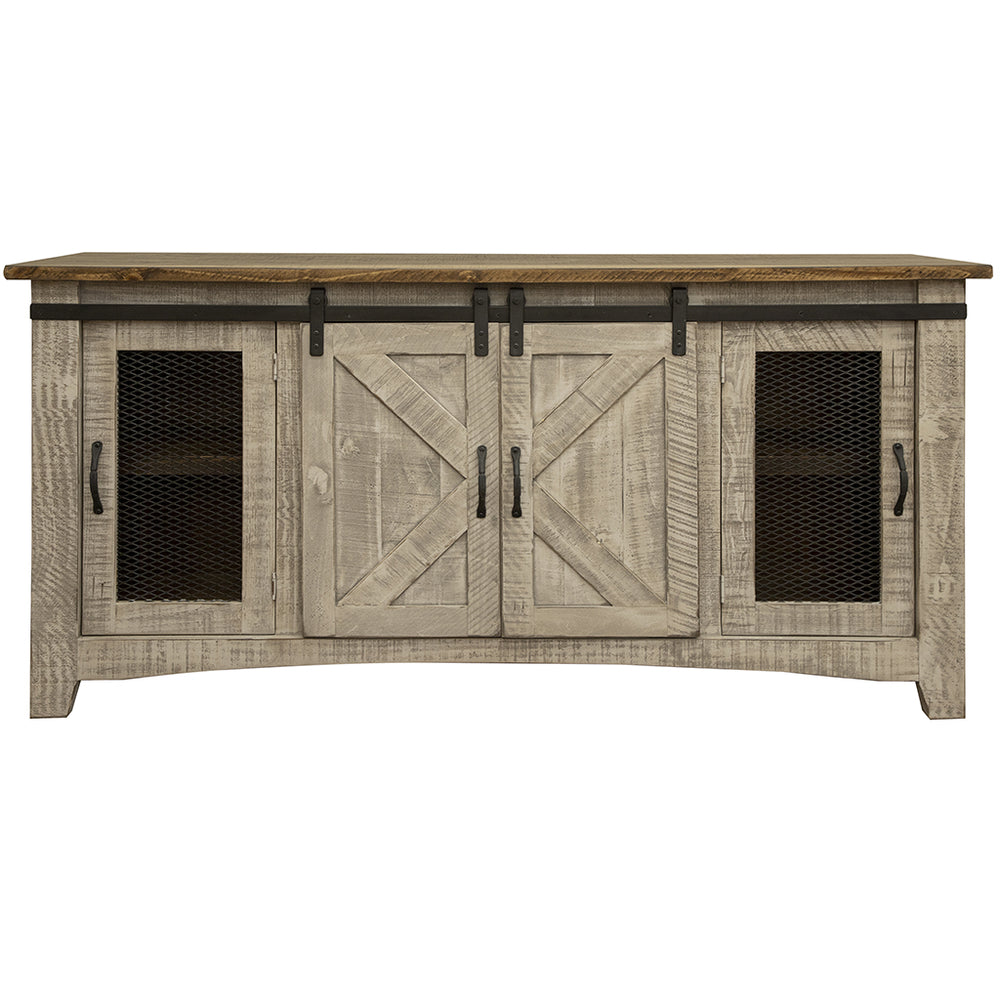Homeroots 70" Gray Solid Wood Cabinet Enclosed Storage Distressed Tv Stand  Solid Wood 528702