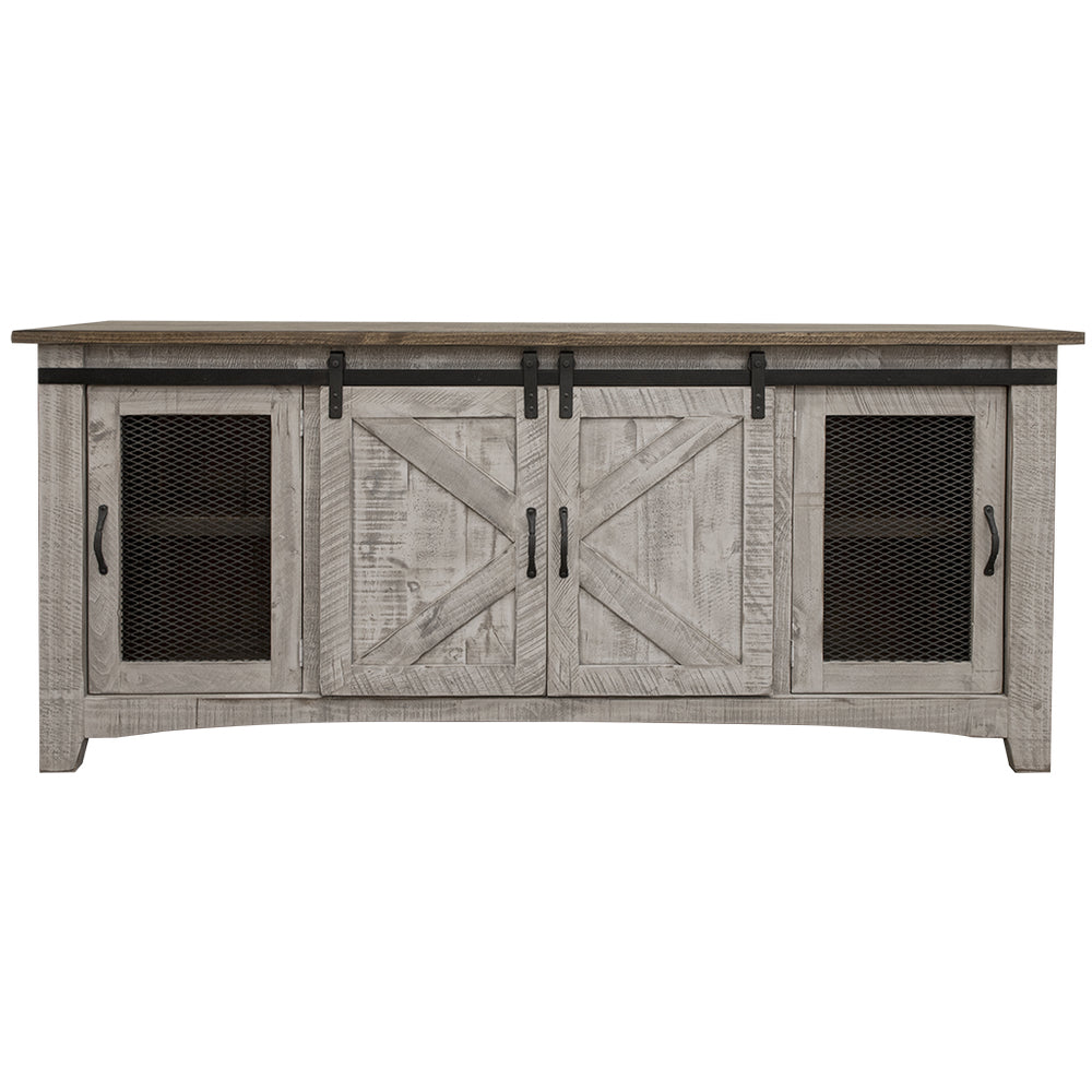Homeroots 79" Gray Solid Wood Cabinet Enclosed Storage Distressed Tv Stand  Solid Wood 528703