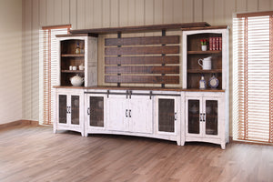 Homeroots 68" White Solid Wood Cabinet Enclosed Storage Distressed Tv Stand  Solid Wood 528704