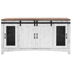 Homeroots 68" White Solid Wood Cabinet Enclosed Storage Distressed Tv Stand  Solid Wood 528704