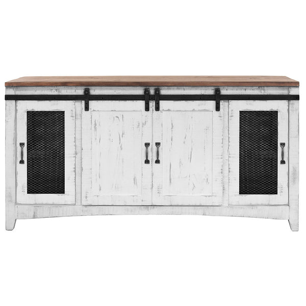 Homeroots 68" White Solid Wood Cabinet Enclosed Storage Distressed Tv Stand  Solid Wood 528704