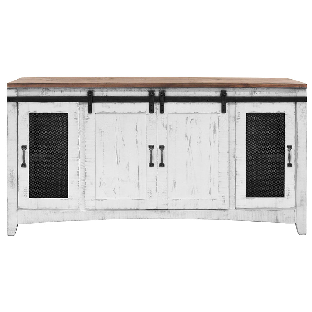 Homeroots 68" White Solid Wood Cabinet Enclosed Storage Distressed Tv Stand  Solid Wood 528704