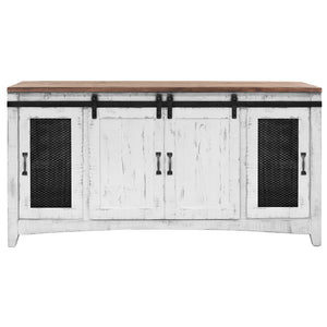 Homeroots 68" White Solid Wood Cabinet Enclosed Storage Distressed Tv Stand  Solid Wood 528704