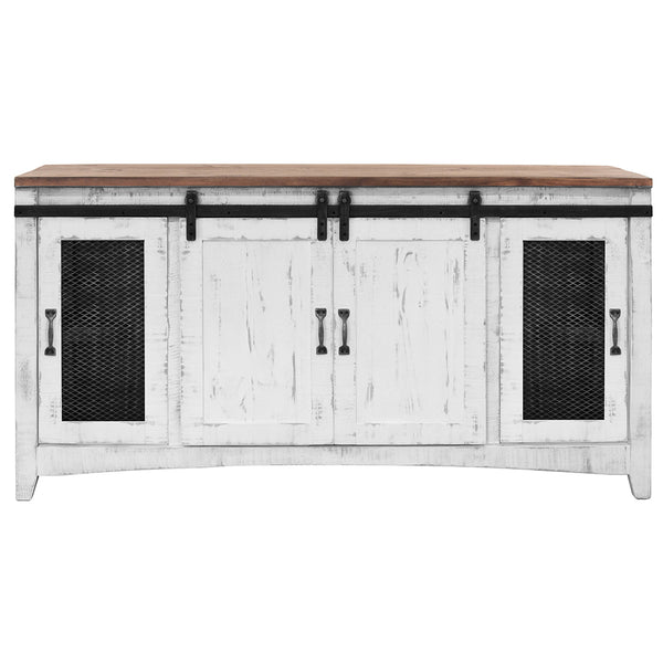 Homeroots 68" White Solid Wood Cabinet Enclosed Storage Distressed Tv Stand  Solid Wood 528704