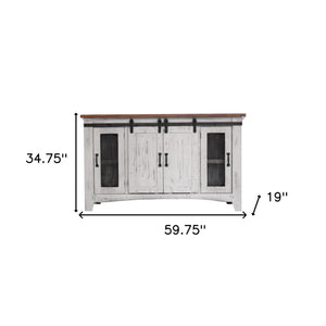 Homeroots 60" White Solid Wood Cabinet Enclosed Storage Distressed Tv Stand  Solid Wood 528705