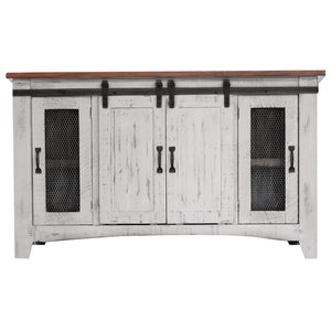 Homeroots 60" White Solid Wood Cabinet Enclosed Storage Distressed Tv Stand  Solid Wood 528705