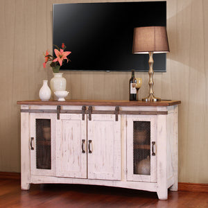 Homeroots 60" White Solid Wood Cabinet Enclosed Storage Distressed Tv Stand  Solid Wood 528705