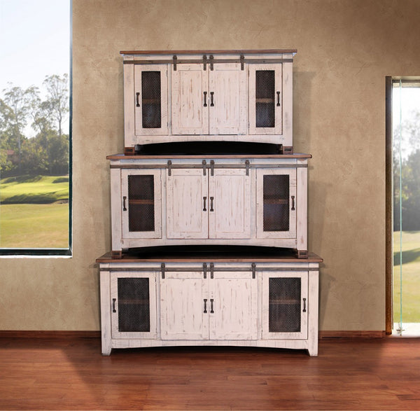 HomeRoots 70" Distressed White Solid Wood TV Cabinet with Enclosed Storage & Rustic Charm for Any Space 528706