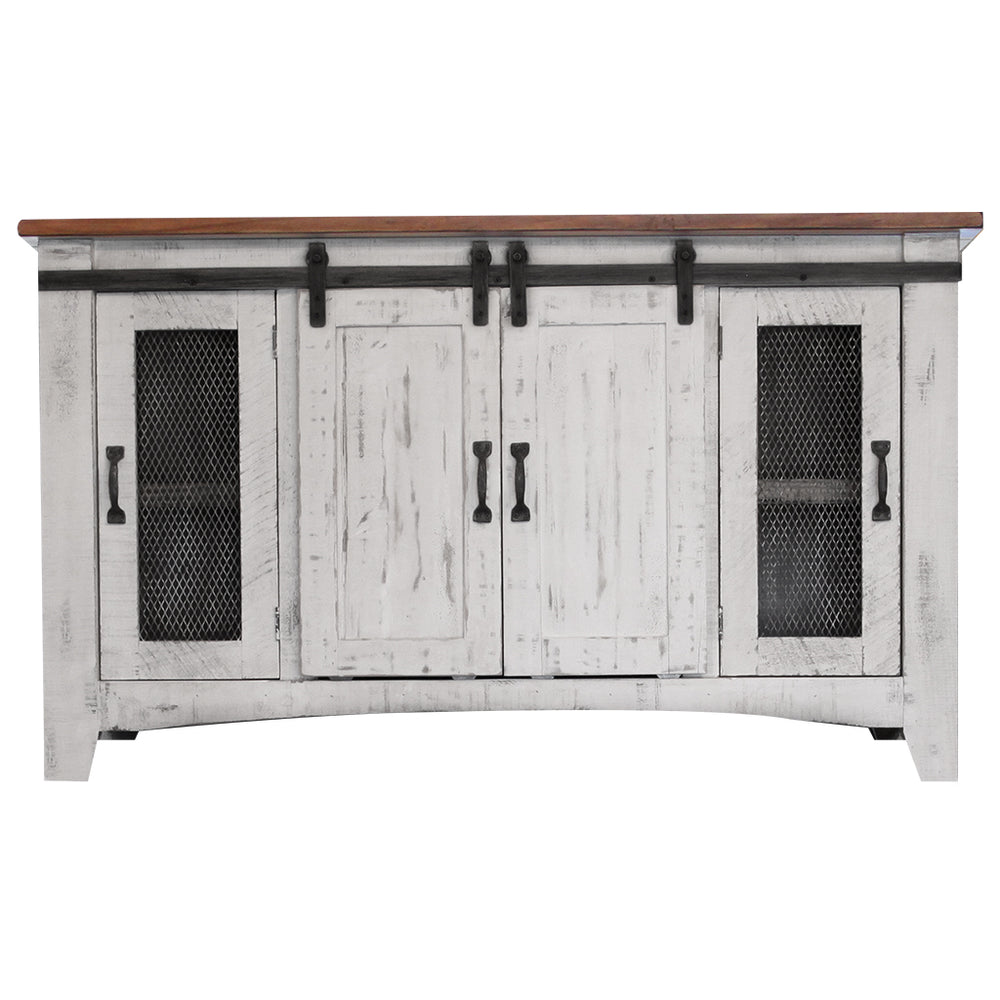 Homeroots 70" White Solid Wood Cabinet Enclosed Storage Distressed Tv Stand  Solid Wood 528706