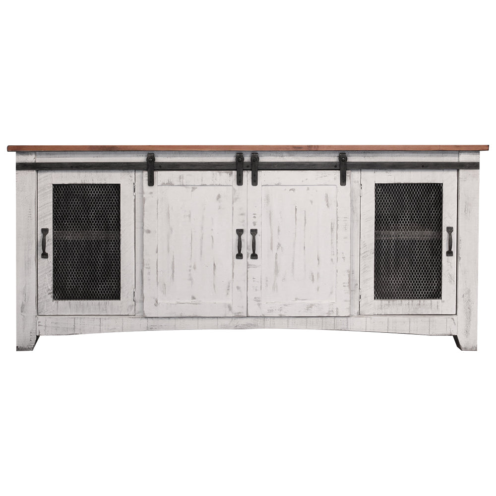 Homeroots 79" White Solid Wood Cabinet Enclosed Storage Distressed Tv Stand  Solid Wood 528707