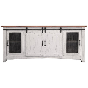 HomeRoots 79" Distressed White Solid Wood Cabinet – Stylish TV Stand with Enclosed Storage & Cable Management 528707