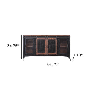 HomeRoots 68" Black Solid Wood TV Stand - Rustic Distressed Cabinet with Hidden Storage & Versatile Design 528708