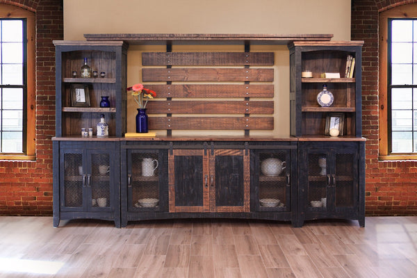 HomeRoots 68" Black Solid Wood TV Stand - Rustic Distressed Cabinet with Hidden Storage & Versatile Design 528708