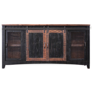 HomeRoots 68" Black Solid Wood TV Stand - Rustic Distressed Cabinet with Hidden Storage & Versatile Design 528708
