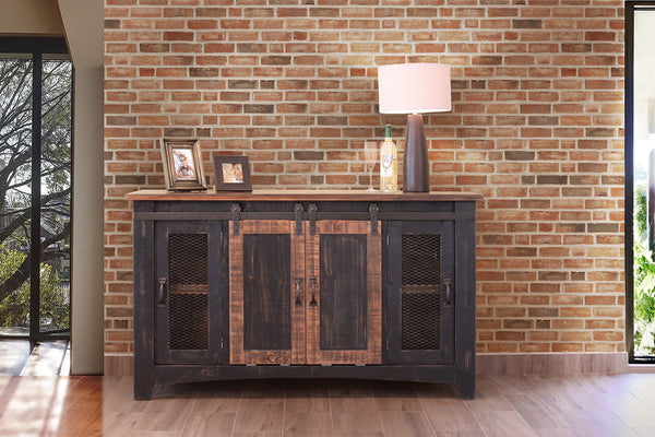 Homeroots 60" Black Solid Wood Cabinet Enclosed Storage Distressed Tv Stand  Solid Wood 528709