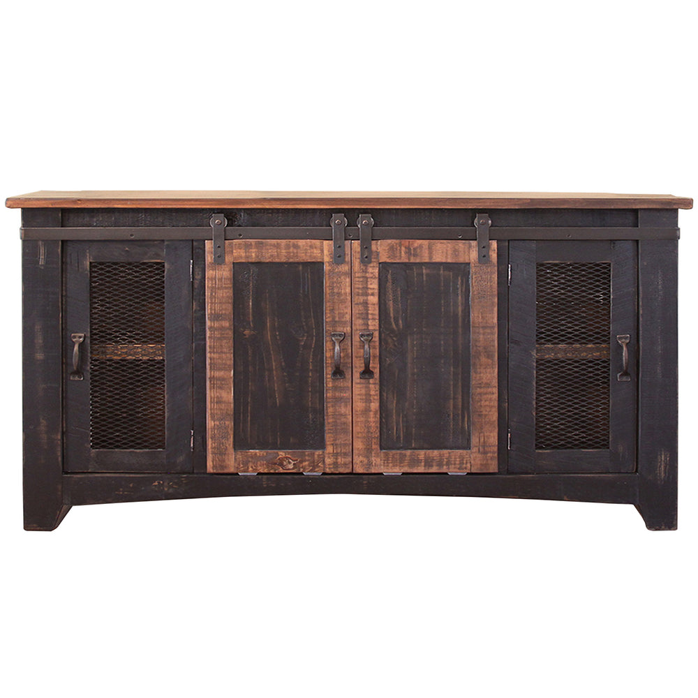 Homeroots 60" Black Solid Wood Cabinet Enclosed Storage Distressed Tv Stand  Solid Wood 528709