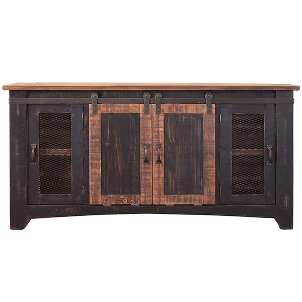 Homeroots 60" Black Solid Wood Cabinet Enclosed Storage Distressed Tv Stand  Solid Wood 528709