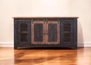 Homeroots 60" Black Solid Wood Cabinet Enclosed Storage Distressed Tv Stand  Solid Wood 528709