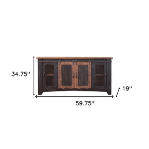 Homeroots 60" Black Solid Wood Cabinet Enclosed Storage Distressed Tv Stand  Solid Wood 528709