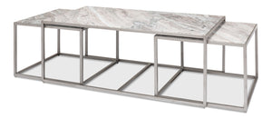 Sarreid Set Of 3 Nesting Tables With Elegant Marble Tops And Silver Antique Finish For Stylish Living Spaces Silver  52871