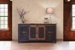 Homeroots 70" Black Solid Wood Cabinet Enclosed Storage Distressed Tv Stand  Solid Wood 528710