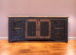 Homeroots 70" Black Solid Wood Cabinet Enclosed Storage Distressed Tv Stand  Solid Wood 528710