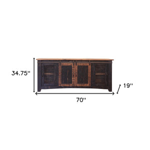 Homeroots 70" Black Solid Wood Cabinet Enclosed Storage Distressed Tv Stand  Solid Wood 528710
