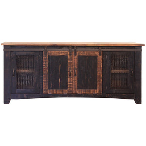 Homeroots 70" Black Solid Wood Cabinet Enclosed Storage Distressed Tv Stand  Solid Wood 528710