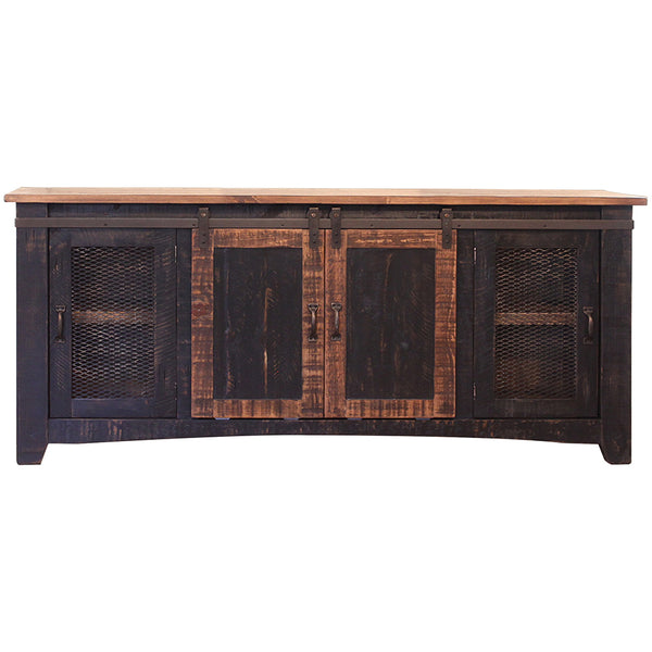 Homeroots 70" Black Solid Wood Cabinet Enclosed Storage Distressed Tv Stand  Solid Wood 528710
