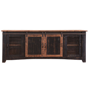 Homeroots 79" Black Solid Wood Cabinet Enclosed Storage Distressed Tv Stand  Solid Wood 528711
