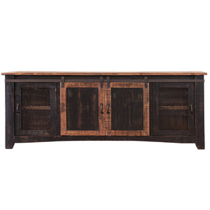Homeroots 79" Black Solid Wood Cabinet Enclosed Storage Distressed Tv Stand  Solid Wood 528711