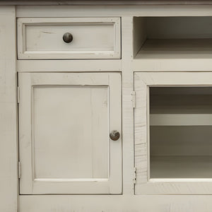 Homeroots 60" Ivory Solid Wood Open Shelving Distressed Tv Stand  Solid Wood 528712