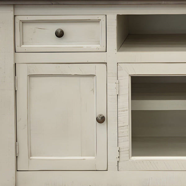 Homeroots 60" Ivory Solid Wood Open Shelving Distressed Tv Stand  Solid Wood 528712