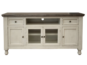 Homeroots 60" Ivory Solid Wood Open Shelving Distressed Tv Stand  Solid Wood 528712