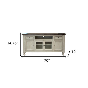 Homeroots 70" Ivory Solid Wood Enclosed Storage Distressed Tv Stand  Solid Wood 528713