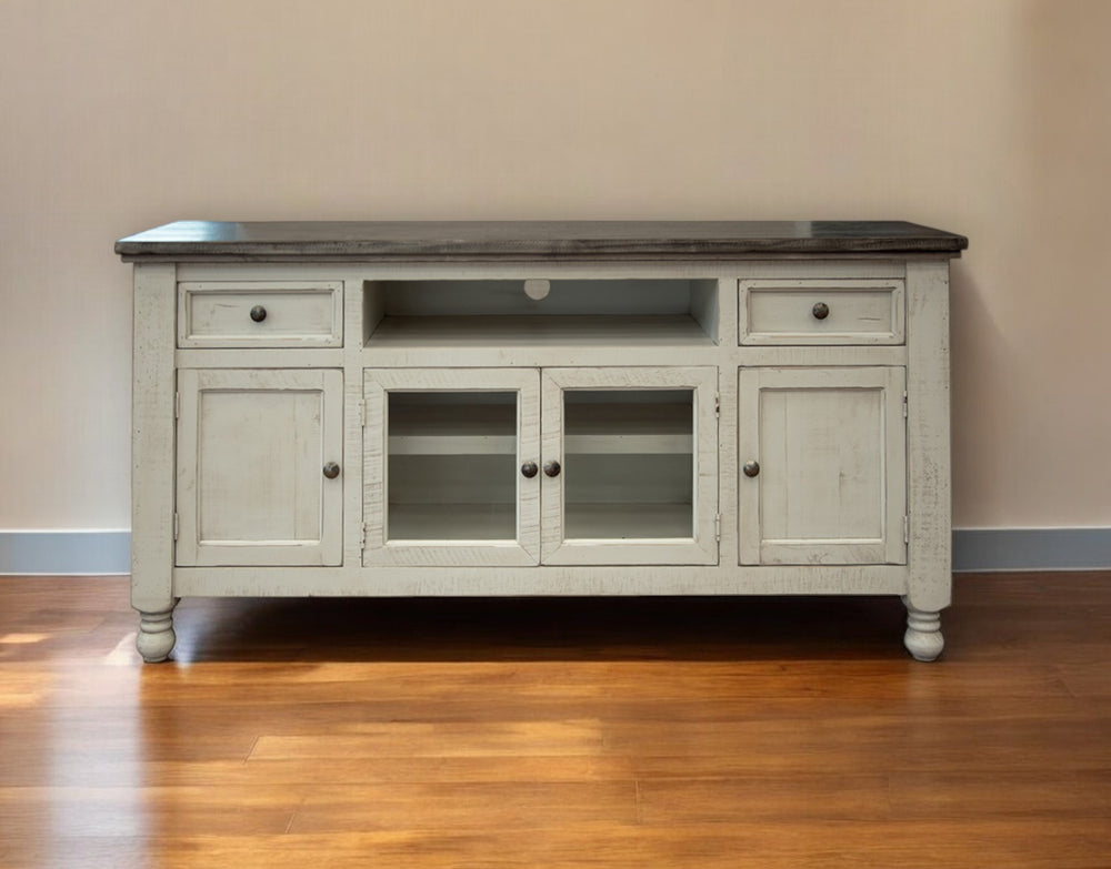 Homeroots 70" Ivory Solid Wood Enclosed Storage Distressed Tv Stand  Solid Wood 528713