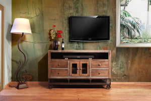 Homeroots 62" Brown Solid Wood Cabinet Enclosed Storage Distressed Tv Stand  Solid Wood 528715