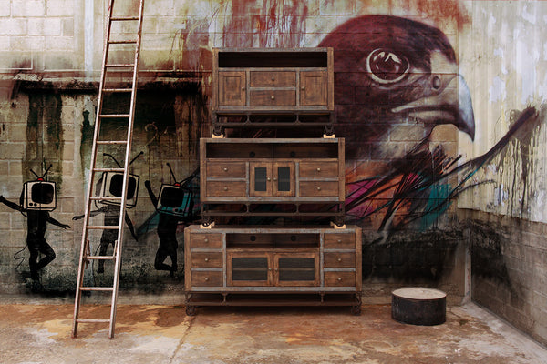 Homeroots 62" Brown Solid Wood Cabinet Enclosed Storage Distressed Tv Stand  Solid Wood 528715