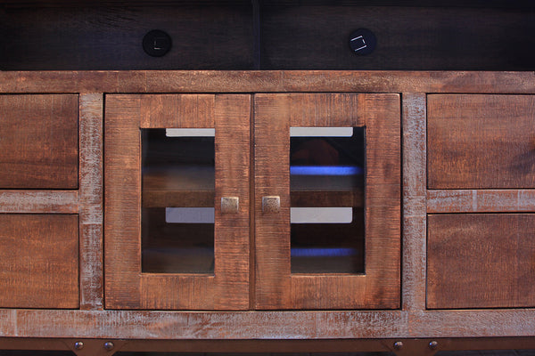 Homeroots 62" Brown Solid Wood Cabinet Enclosed Storage Distressed Tv Stand  Solid Wood 528715