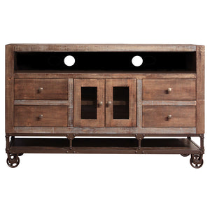 Homeroots 62" Brown Solid Wood Cabinet Enclosed Storage Distressed Tv Stand  Solid Wood 528715