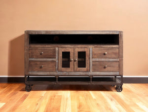 Homeroots 62" Brown Solid Wood Cabinet Enclosed Storage Distressed Tv Stand  Solid Wood 528715