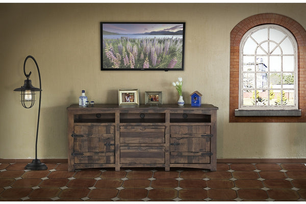Homeroots 80" Brown Solid Wood Cabinet Enclosed Storage Distressed Tv Stand  Solid Wood 528719
