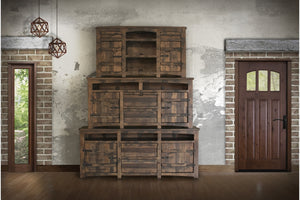 Homeroots 80" Brown Solid Wood Cabinet Enclosed Storage Distressed Tv Stand  Solid Wood 528719