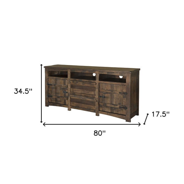 Homeroots 80" Brown Solid Wood Cabinet Enclosed Storage Distressed Tv Stand  Solid Wood 528719