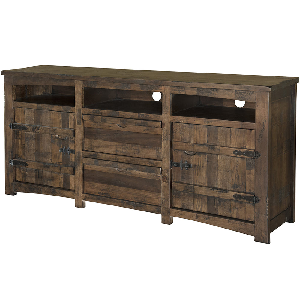 Homeroots 80" Brown Solid Wood Cabinet Enclosed Storage Distressed Tv Stand  Solid Wood 528719
