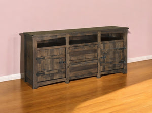 Homeroots 80" Brown Solid Wood Cabinet Enclosed Storage Distressed Tv Stand  Solid Wood 528719