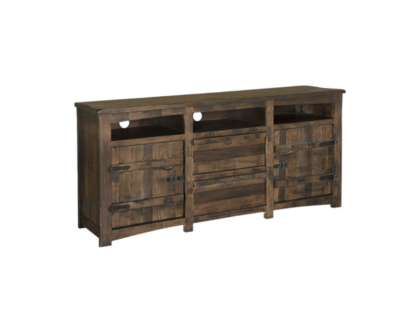 Homeroots 80" Brown Solid Wood Cabinet Enclosed Storage Distressed Tv Stand  Solid Wood 528719