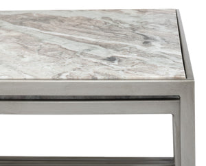 Sarreid Set Of 3 Nesting Tables With Elegant Marble Tops And Silver Antique Finish For Stylish Living Spaces Silver  52871