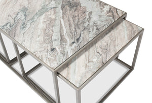 Sarreid Set Of 3 Nesting Tables With Elegant Marble Tops And Silver Antique Finish For Stylish Living Spaces Silver  52871